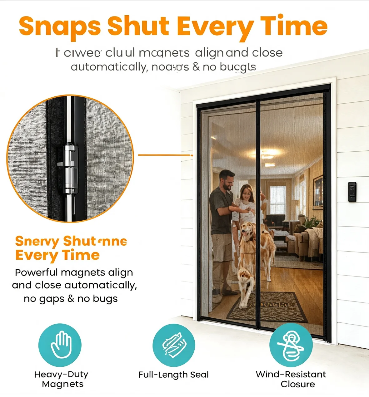 MAGZO Magnetic Screen Door Fit Door Size 32 x 96 Inch, Actual Screen Size 34