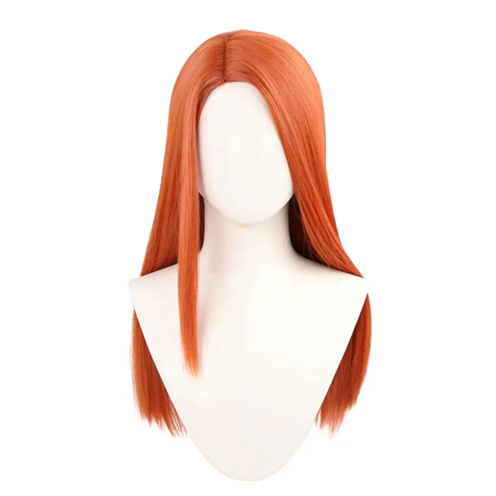 Invincible Atomm Eve Cosplay Wig 60CM Orange Long Hair Side Split Costume Accessories Fancy Headgear Headwear Halloween Props