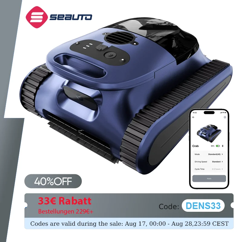Seauto Crab Pro Roboter-Poolsauger, Wandkletternder Roboter, Geeignet für Wände und Böden von 2000 Quadratfuß