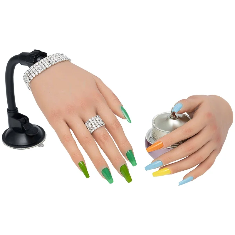 Fake Silicone mão para unhas acrílicas, Nail Training Model, Practice Hand