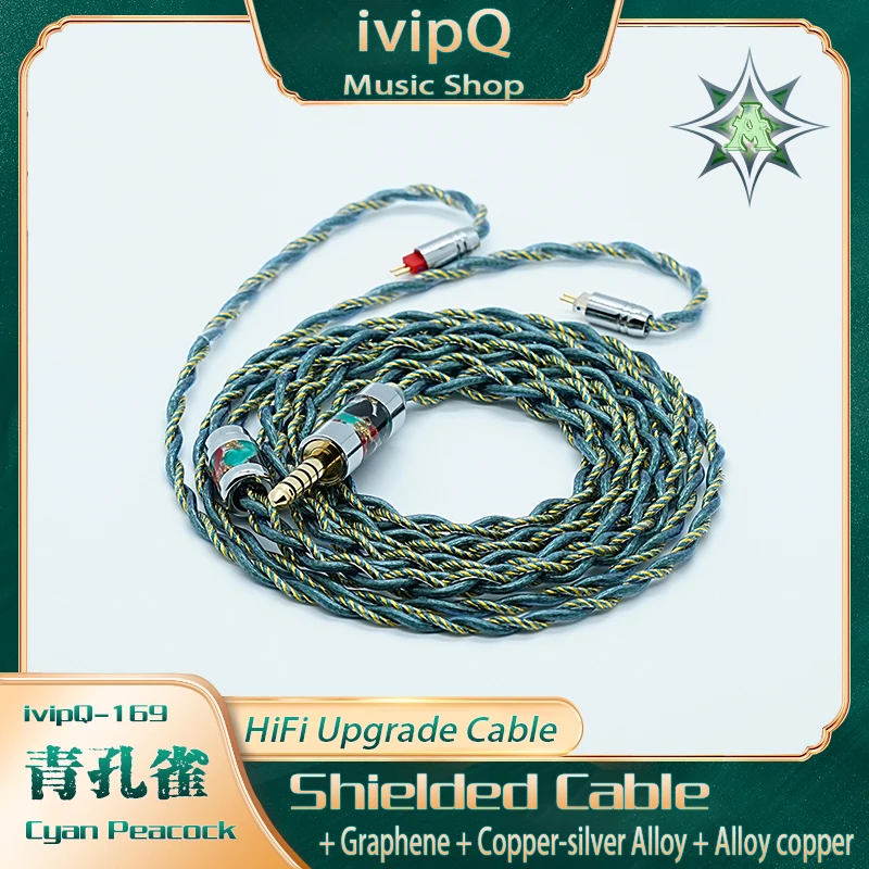 

ivipQ-169 Cyan Peacock Litz HIFI Earphone Upgrade Cable Shielding Wire Graphene Copper Silver Alloy 0.78/MMCX for Conch V12 FH19