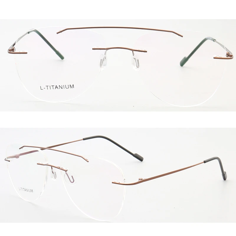 Aviation Men Rimless Eyeglass Frames for Men Pilot Metal Optical Glasses Frame Lightweight Rx Spectacles Double Bridge Eyewear