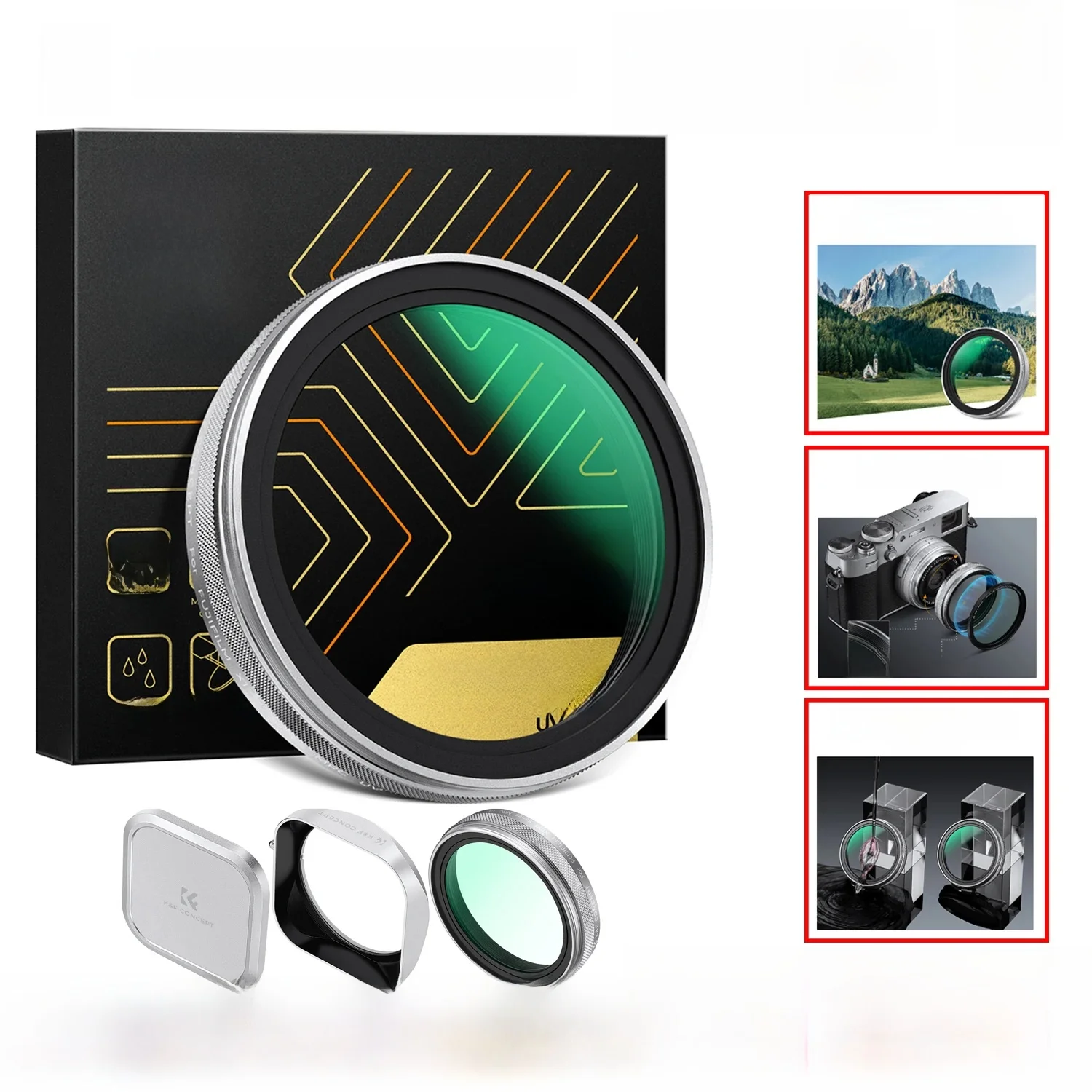 Zestaw filtrów K&F CONCEPT MCUV Black Mist 1/4 z metalową kwadratową osłoną obiektywu i magnetyczną osłonką na obiektyw do aparatu Fujifilm X100 X100S X100F — zdjęcie 2