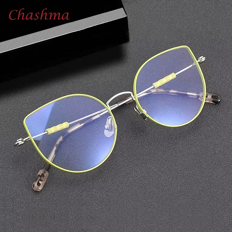 Chashma Prescription Glasses Frame Women Cat Eye Pure Titanium Elegant Optical Eyewear Fashion High End Ultra Light Gafas