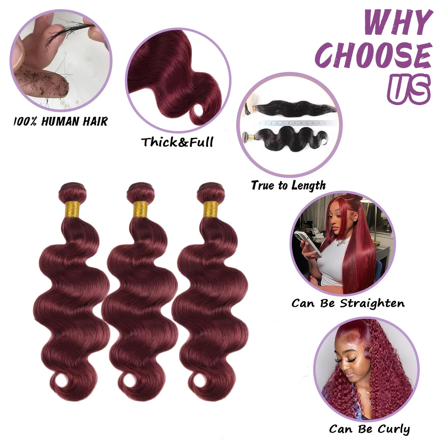 99J 바디 웨이브 인모 1 3 묶음 와인 레드 번들 버건디 헤어 익스텐션 와인 레드 바디 웨이브 번들 99J 버건디 번들