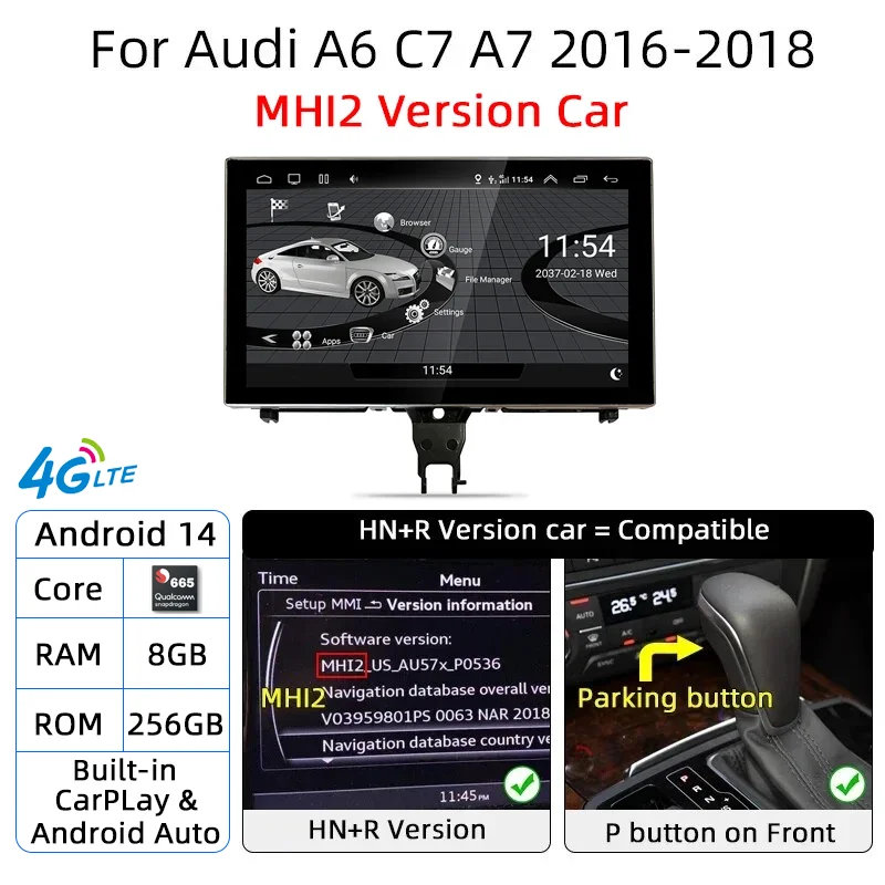 Android 14 Carplay Auto Multimedia Speler Voor Audi A6 C7 A7 2012 ~ 2018 Touchscreen 4G Muziek Stereo GPS Navi 8 + 256 GB Auto Radio