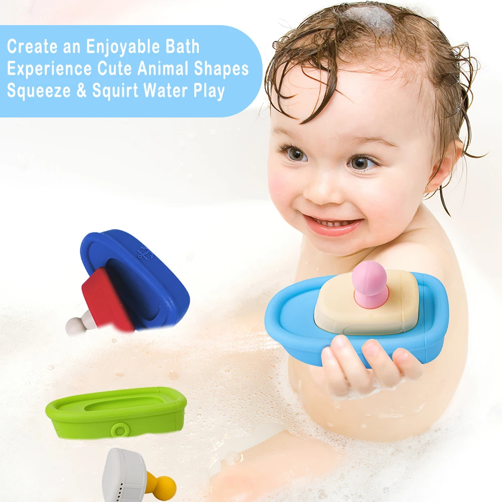 Baby Bath Toys BPA Free Water Play Cute Boat Mold Infant Silicone Beach Toy Cartoon Boat Bathing Toy for Toddler