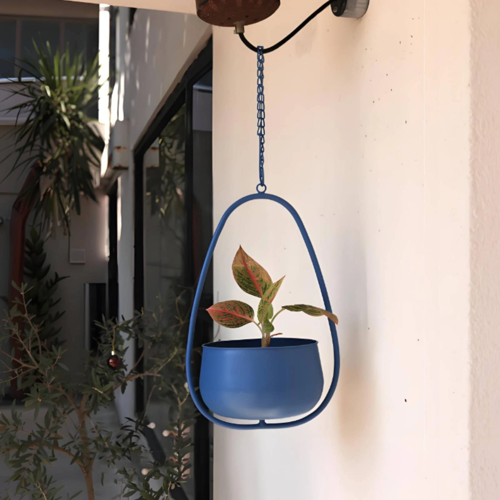 Modern Minimalist Teardrop Hanging Planter Smooth Painted Blue Hanging Basket Plant Holder for Indoor Garden Decor