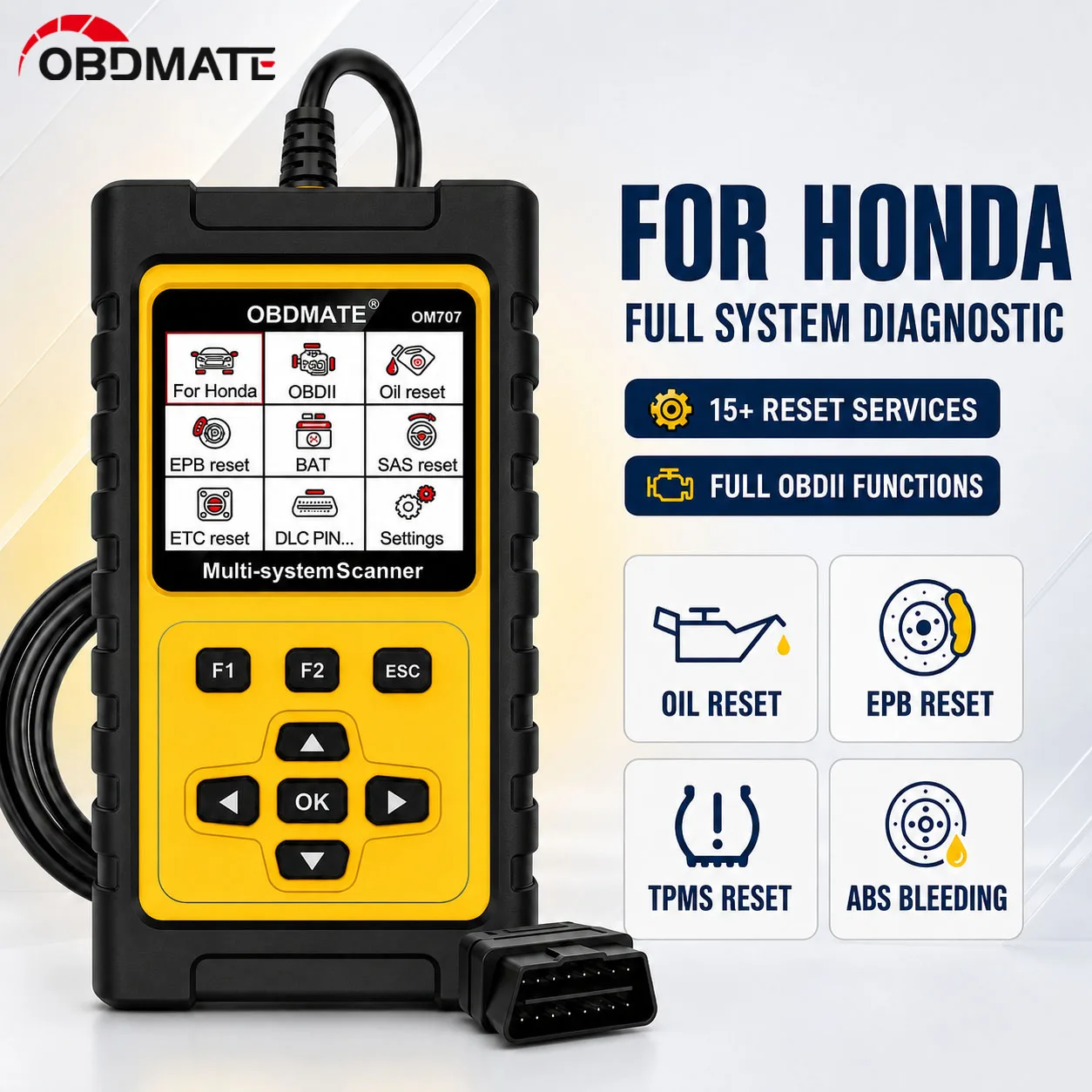 Professional OBD2 Scanner for Honda Acura Full Systems Diagnostic Tool 15 Popular Reset Services Oil EPB SAS TPMS Reset Tool