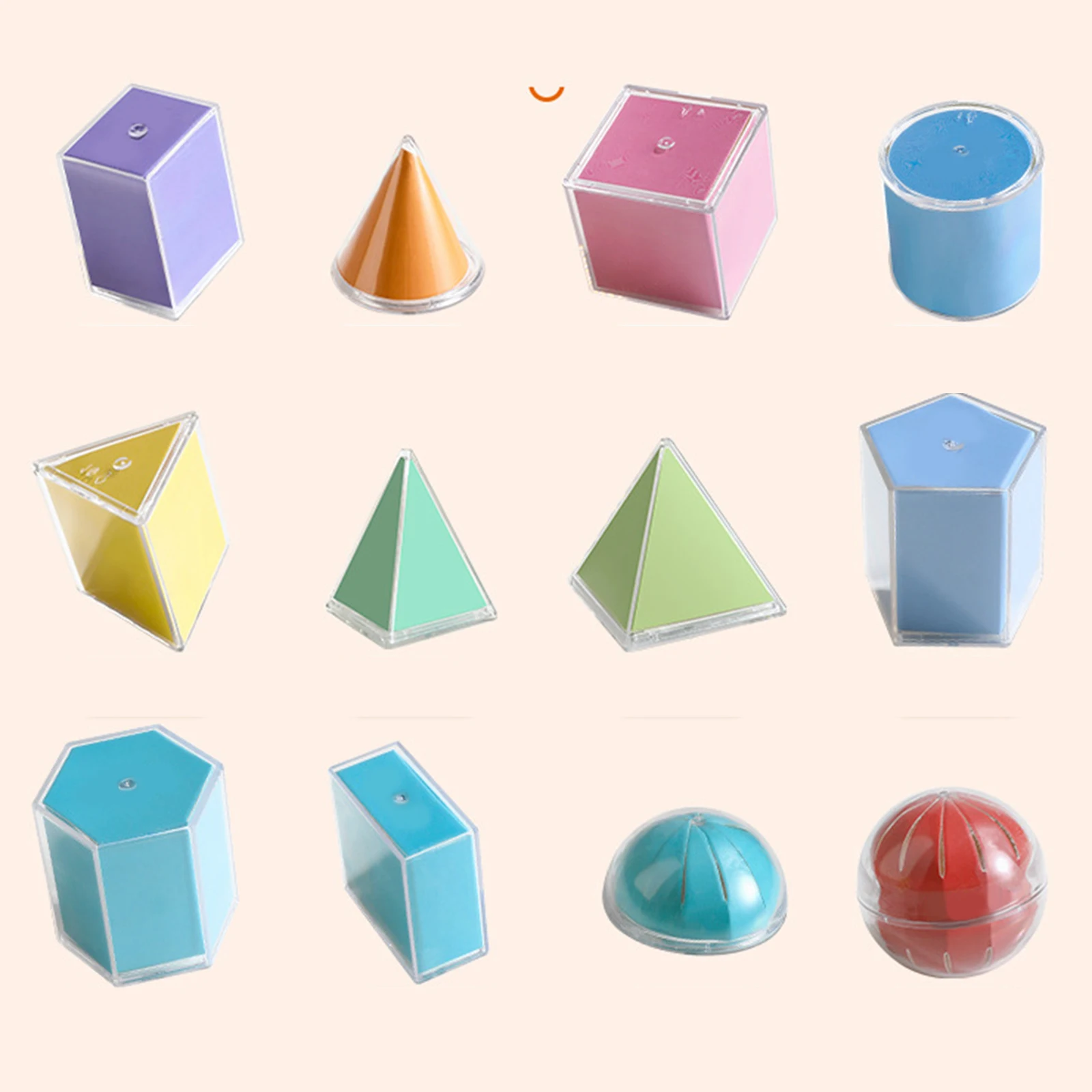 บล็อกเรขาคณิต 12 ชิ้น อุปกรณ์การเรียนแบบพกพา ใช้ซ้ำได้ ของเล่นคณิตศาสตร์ ทนทาน สำหรับเด็กชาย เด็กหญิง และครู