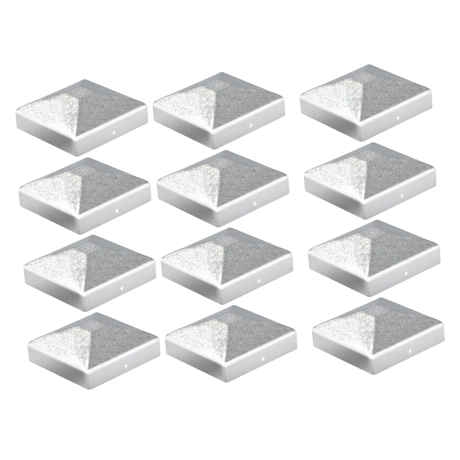 12Pcs Sliver Pressed Steel Post Caps Square Steel Posts Fence Caps Topper Pressure Fit Cover for Mailbox Metal Wood Railing
