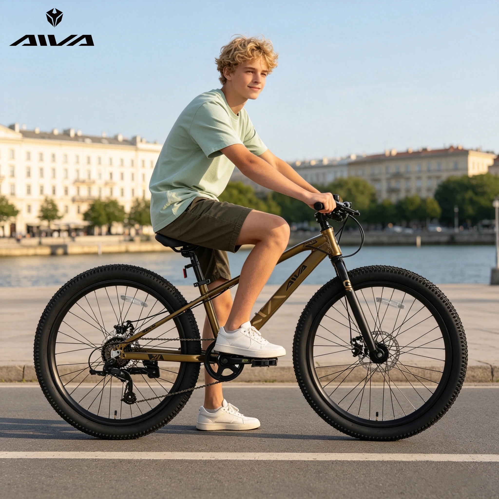 AIVA EXPLOPER24, mountain bike a telaio rigido, 7 velocità, bicicletta per adolescenti e adulti, pneumatici larghi da 24 pollici, telaio in alluminio leggero, freni a disco anteriori e posteriori.