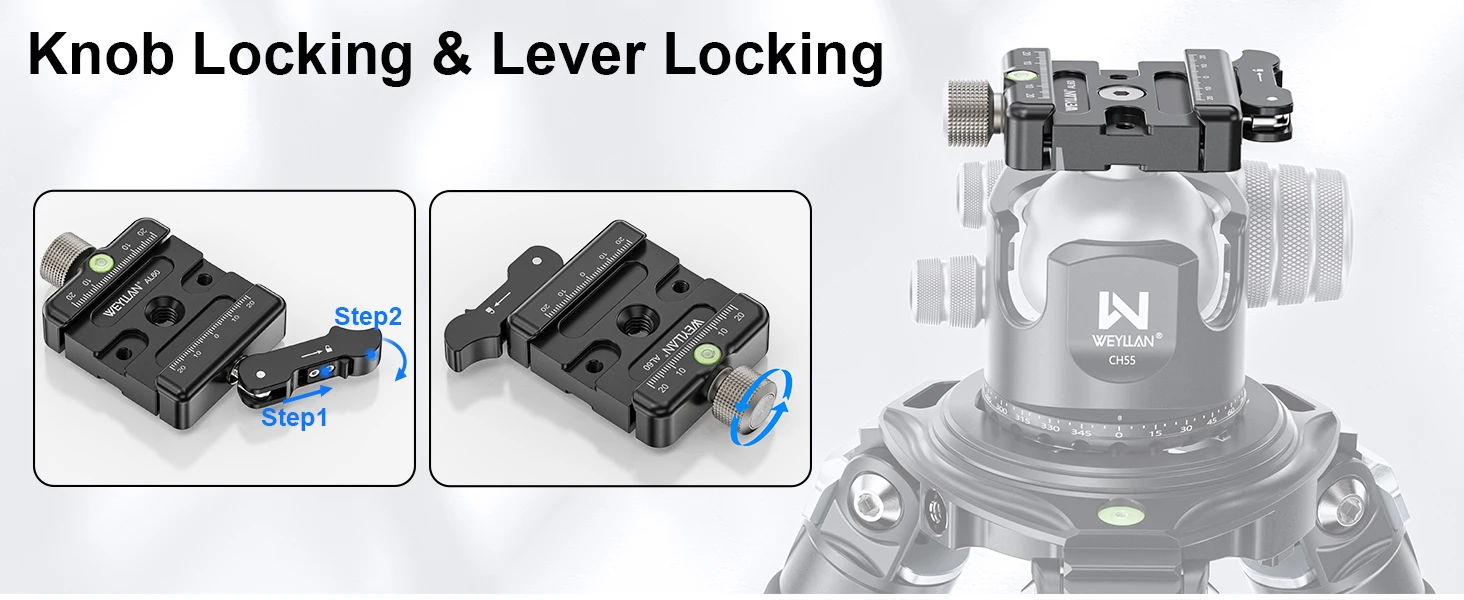 WEYLLAN AL60 Arca Swiss Hebel-Schnellspannklemme 60mm Q.R. Plattenadapter für Kamera Mlok-Schiene & Magpul-Zweibein mit Wasserwaage – Detail 2
