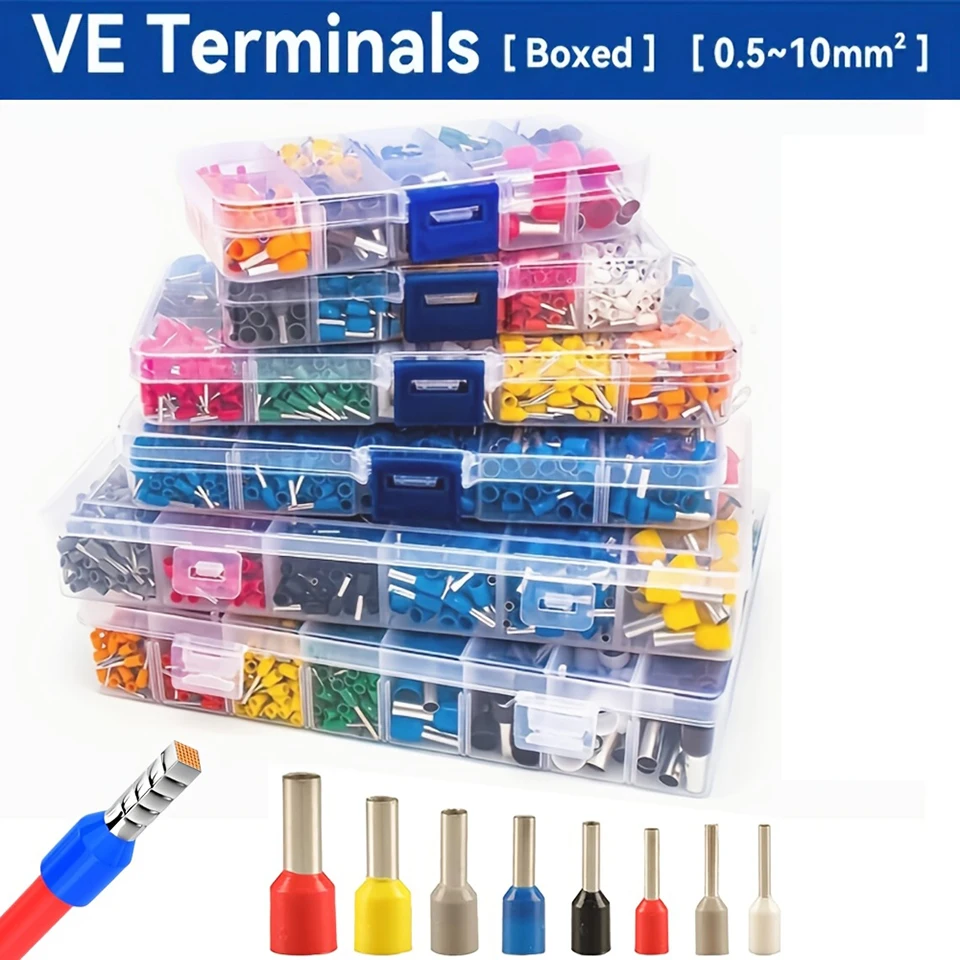 700PCS Ferrule Wire Connectors Kit Insulated Cord Pin End Terminals Crimp Terminal Assortment Set PA66 C11000 Copper 0.5-6mm²