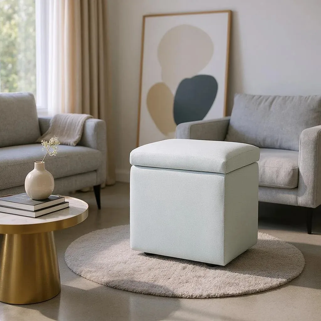 

Cotton Linen Ottoman Foot Rest With Hidden Storage – Small Square Storage Ottoman Bench For Bedroom Or Living Room