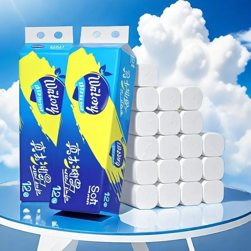 12 rollos de caja completa de papel en rollo, cinco capas de papel higiénico en rollo de núcleo grueso, papel higiénico
