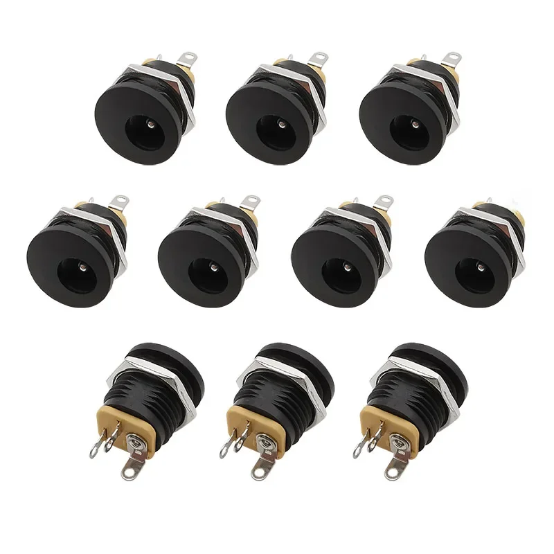 10szt DC-022 5.5mm x 2.1mm DC Power Female Socket Connector 5.5*2.1mm DC Power Jack Nut Panel Mount Interface Plugs Adapter — zdjęcie 2
