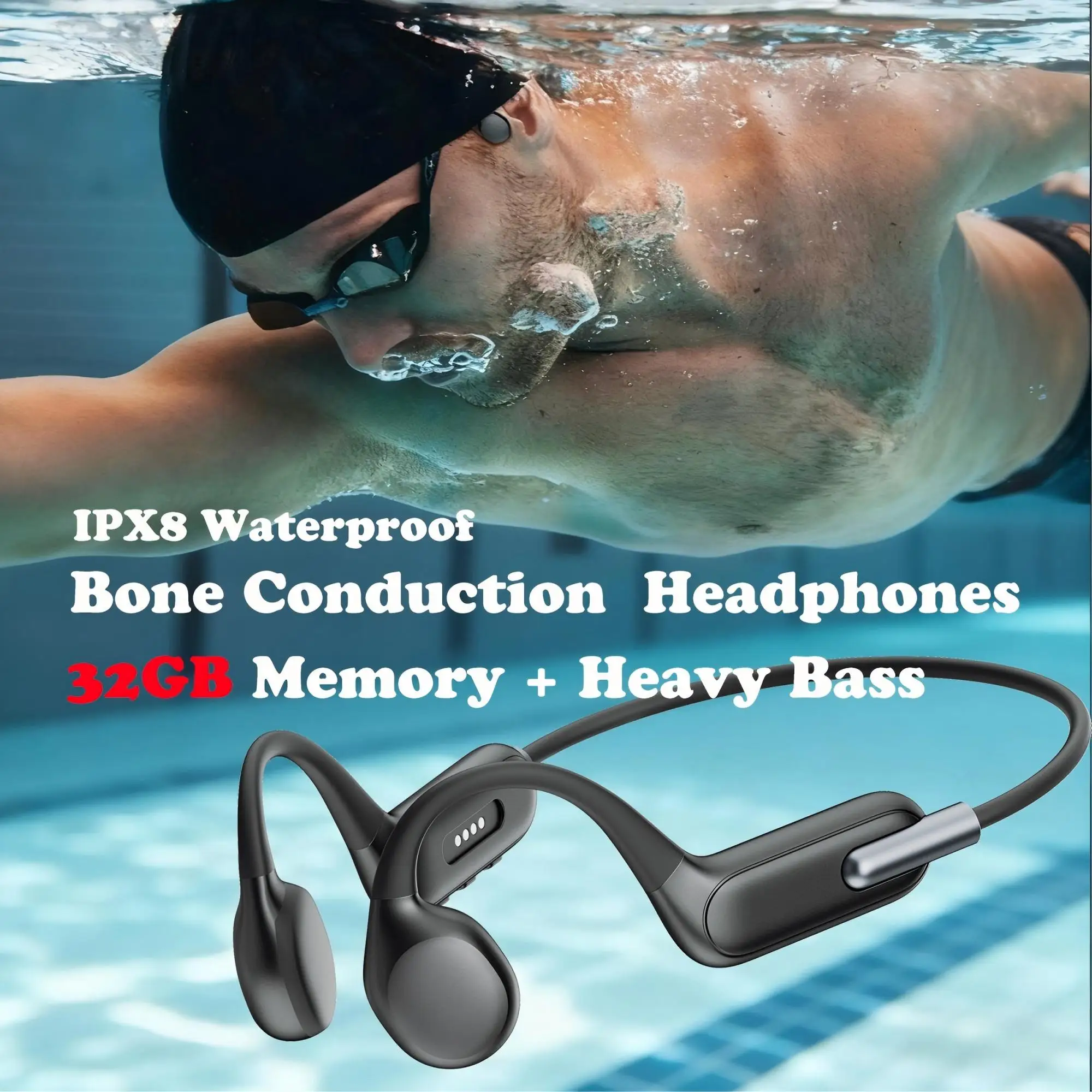 

Swimming Headphones IPX8 Waterproof, 32GB MP3 Player Bone Conduction, Bluetooth 5.3 Wireless for Sports HiFi Walker T10 Air