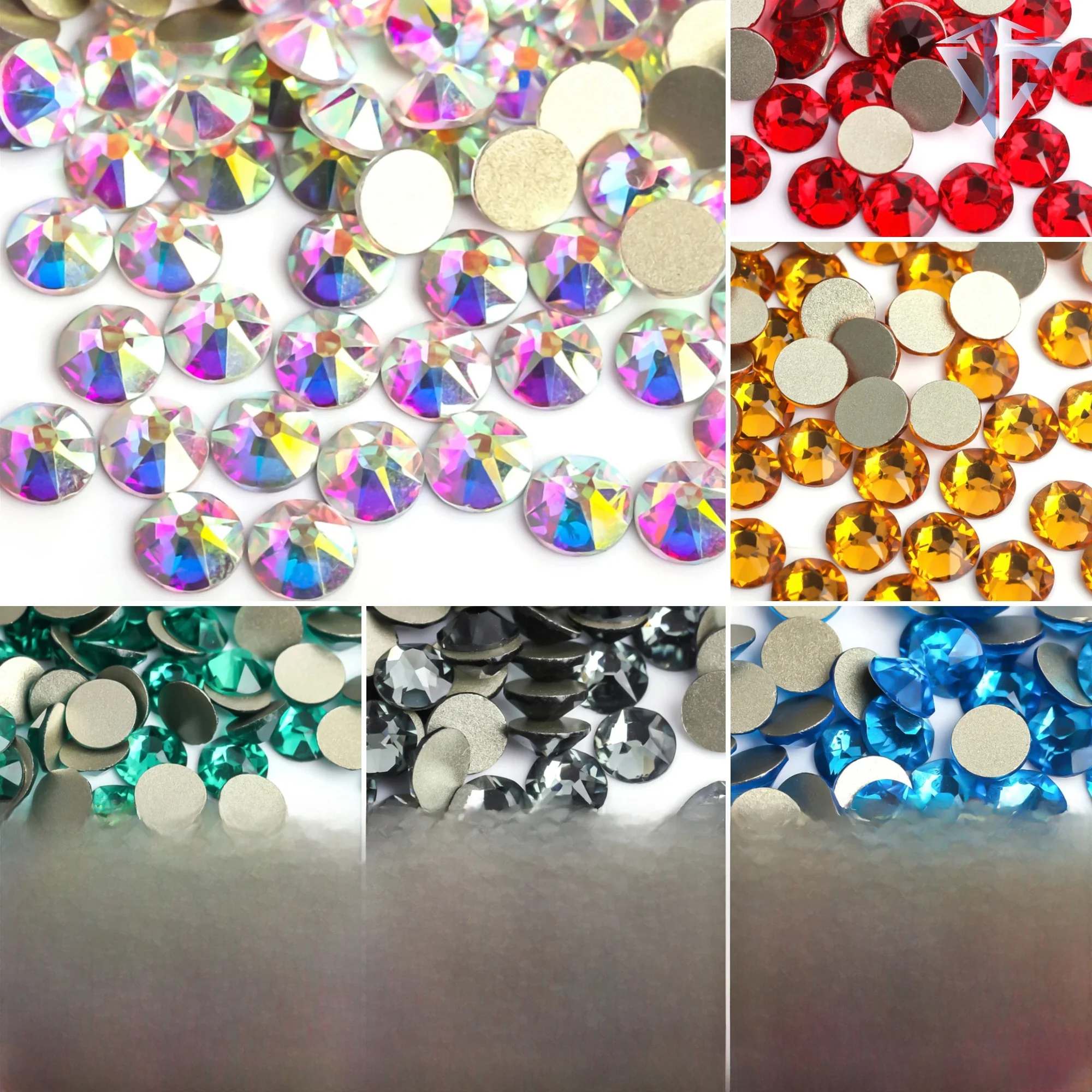 8Big+8Small Kolorowe najwyższej jakości ozdoby do paznokci z kryształkami górskimi Brokatowe diamentowe cyrkonie z płaskim tyłem стразы Non Hotfix Rhinestones — 2