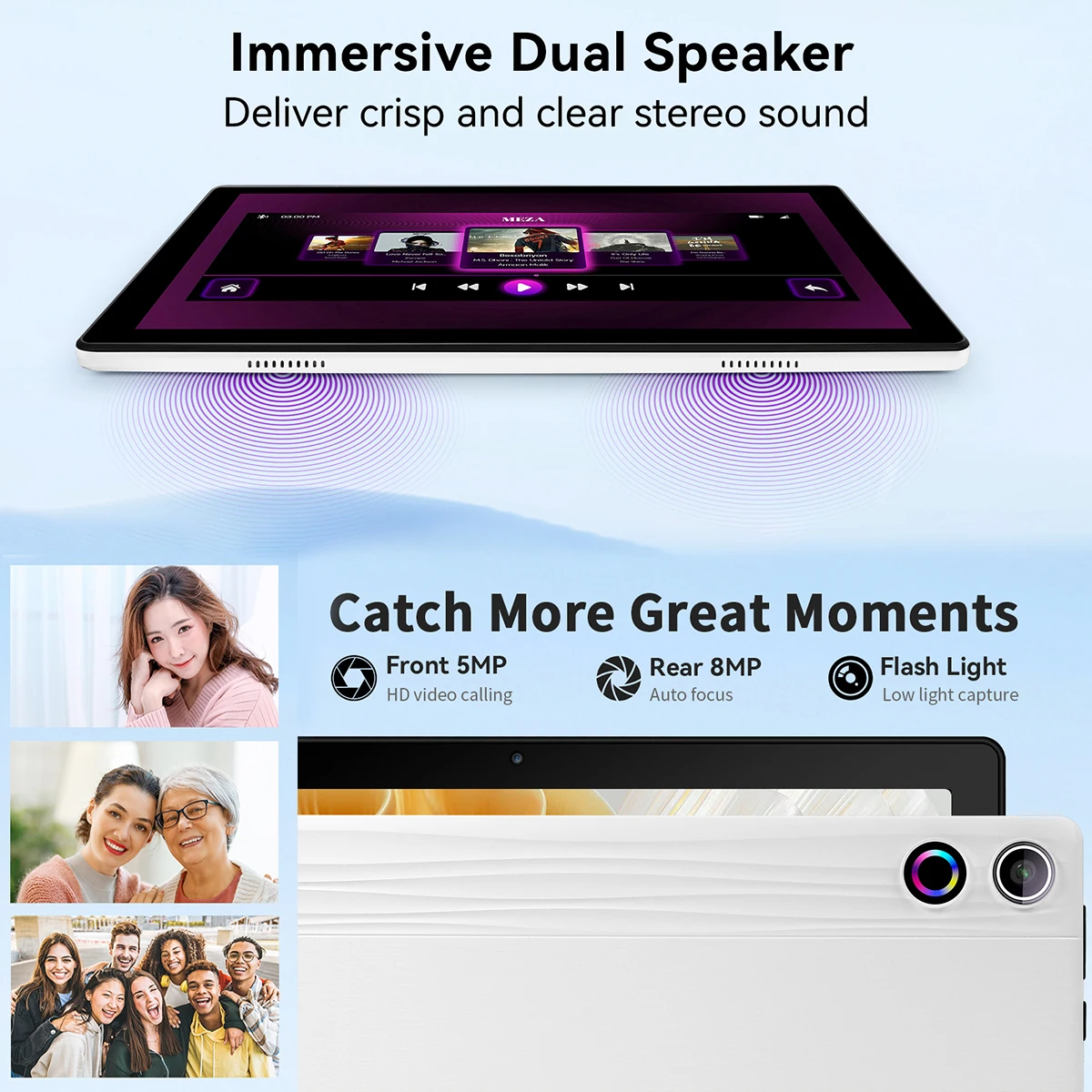 URAO 10.1 Inch Octa Core Tablet PC 10(3+7)GB RAM 64GB ROM Android 14 LCD 1280*800 HD 5000mAh Lightweight Student Daily Tablet Support TF Card 1TB Expand Back To School Study Entertainment Tablet