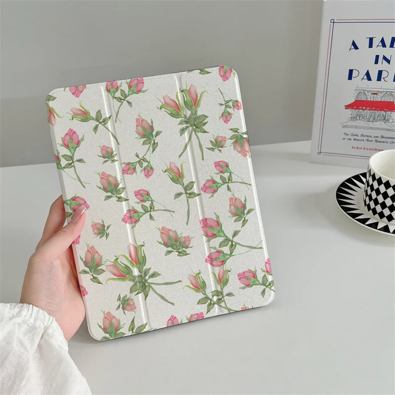Cute Flower Tablet Case For iPad 10 Pro 11 inch Air 2024 iPad Air 5/4 10.9 10.2 9.7 inch Air3 10.5 mini 6 Cover with Pen Holder
