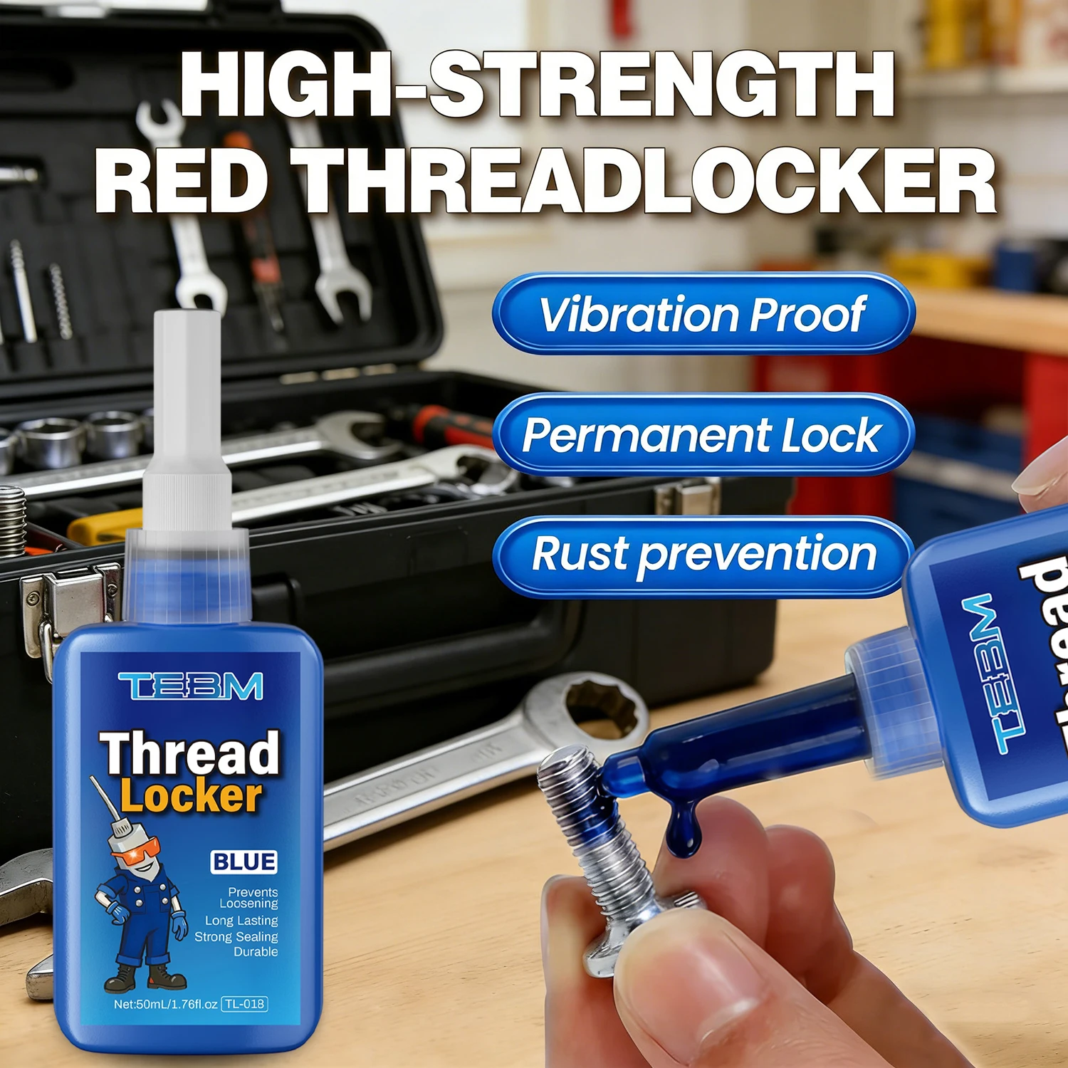 10ML Blue Medium Strength Threadlocker, Screw Adhesive Anaerobic Glue Anti-loose Seal Thread Lock Locking Seal Glue