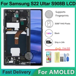 For AMOLED For Samsung S22 Ultra LCD Display Touch Screen Digitizer for S22 Ultra 5G S908 S908B S908U Display + Frame