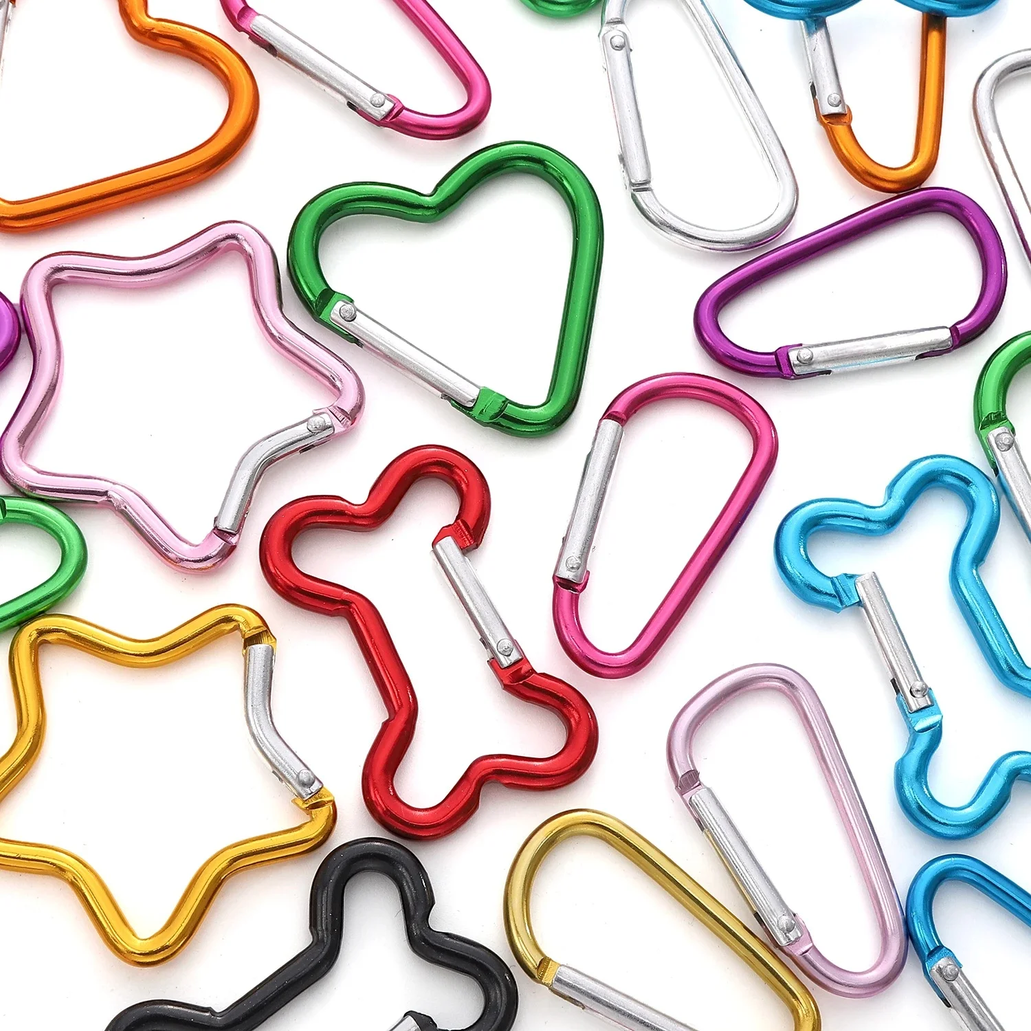 Mousqueton Rock en aluminium, boucle de montagne, étoile/coeur/D/forme d'os, fermoir de verrouillage, porte-clés, outils multifonctions, résultats de bijoux, 1 pièce