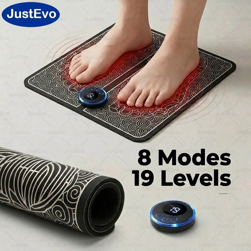 JustEvo Portable Foot Massage Mat, 8 Modes 19 Levels Foldable Foot Massager Pad, USB Charging Soft PU Leather Foot Relaxing Mat,