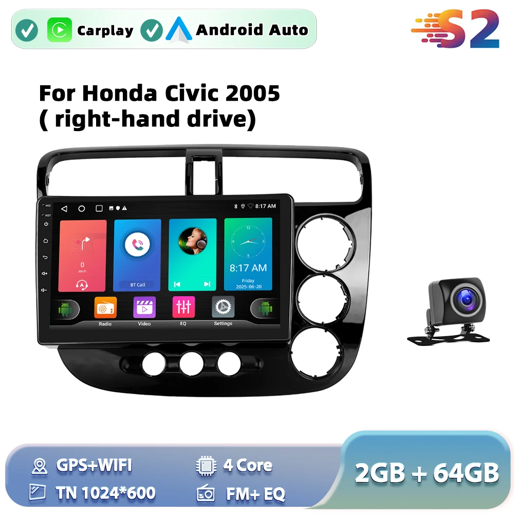 Podofo Android Car Radio For Honda Civic 2005( right-hand drive)Android Auto Multimedia Player GPS Navigation RDS BT Head Unit image 3