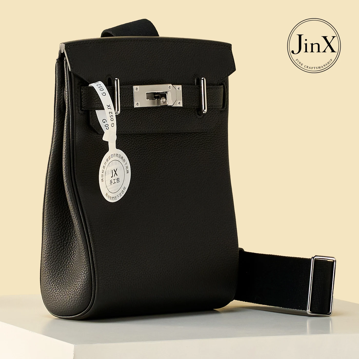 Unisex Genuine Calfskin Sling Backpack, Crossbody Chest Bag with Adjustable Wide Strap and Metal Hardware