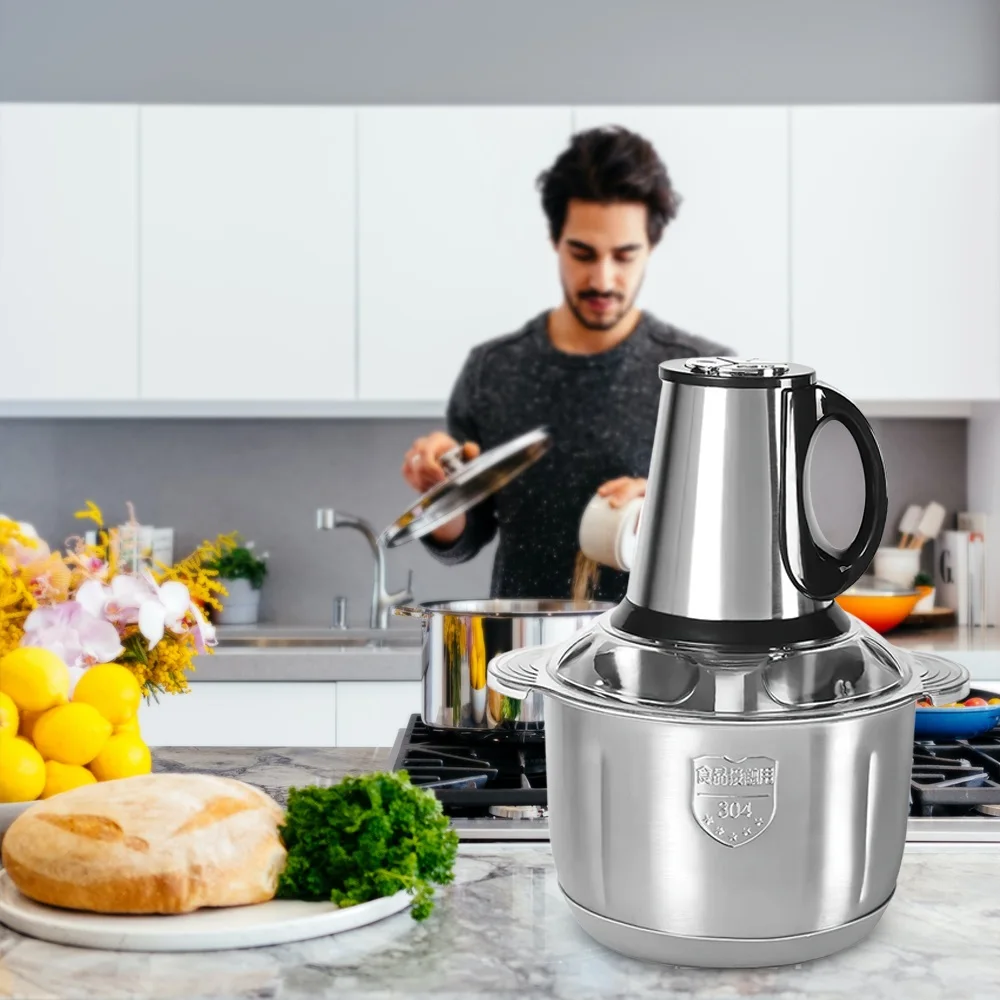 5 l elektrische Fleischwölfe, Lebensmittelzerkleinerer aus 406 Edelstahl, multifunktionaler Gemüseschneider, Zerkleinerer, Fleischwolf, Babynahrungsmaschine – Detail 9