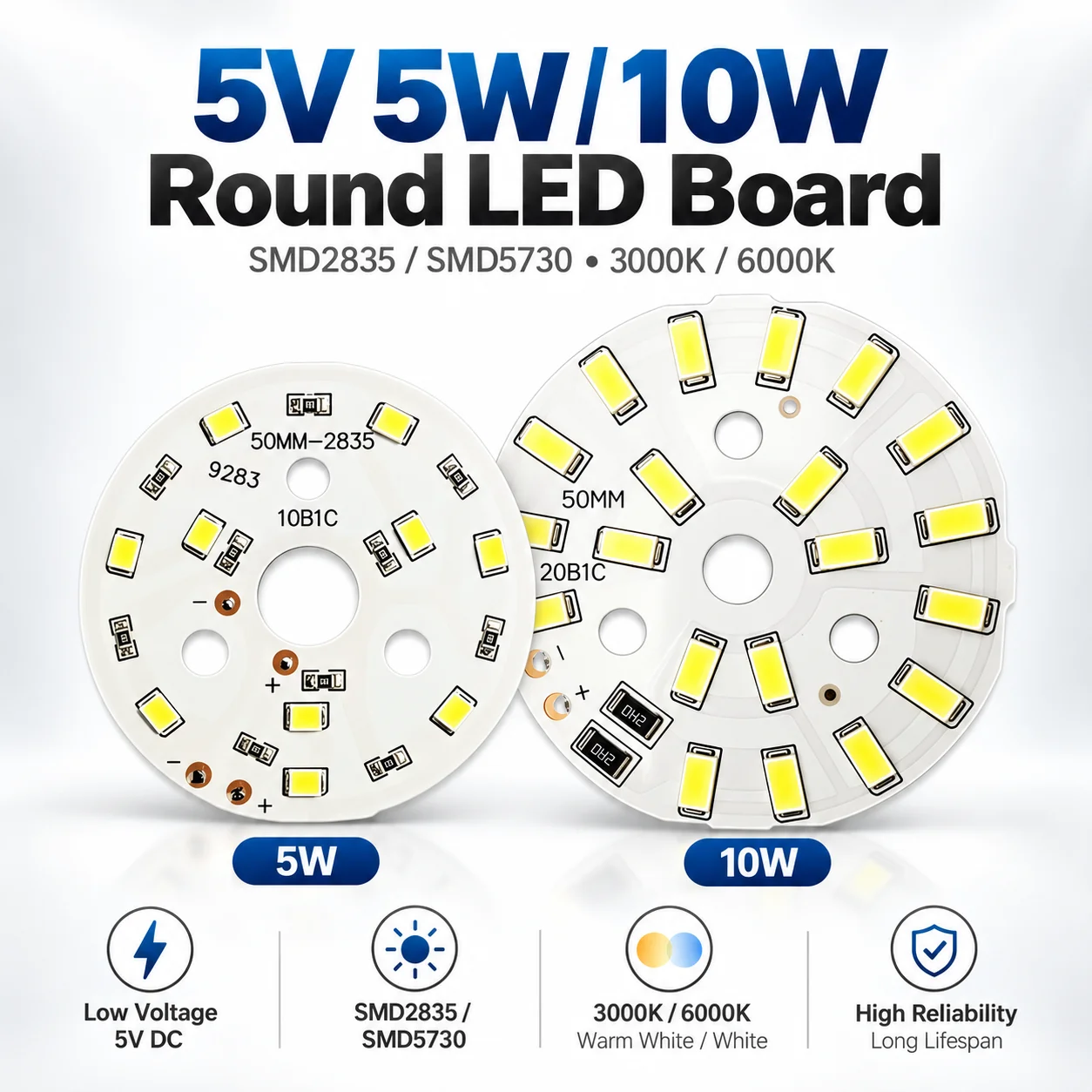 10 PCS 5V Round LED Light Board 5W 10W SMD2835 SMD5730 Aluminium PCB Lamp Panel 3000K 6000K for DIY Repair