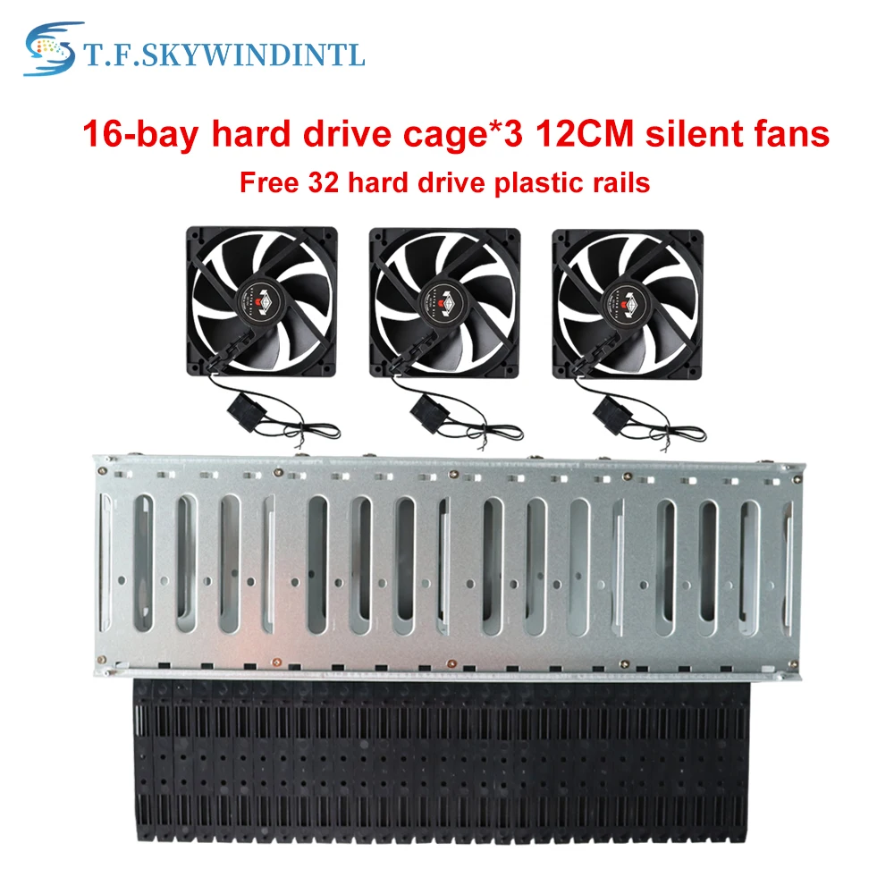 

PCIE 3.5 inch hard drive cage 16 Bay Rustproof Hard Drive Tray Rack PC Classic HDD Stacking Bracket 12cm Fan for Chia Farming