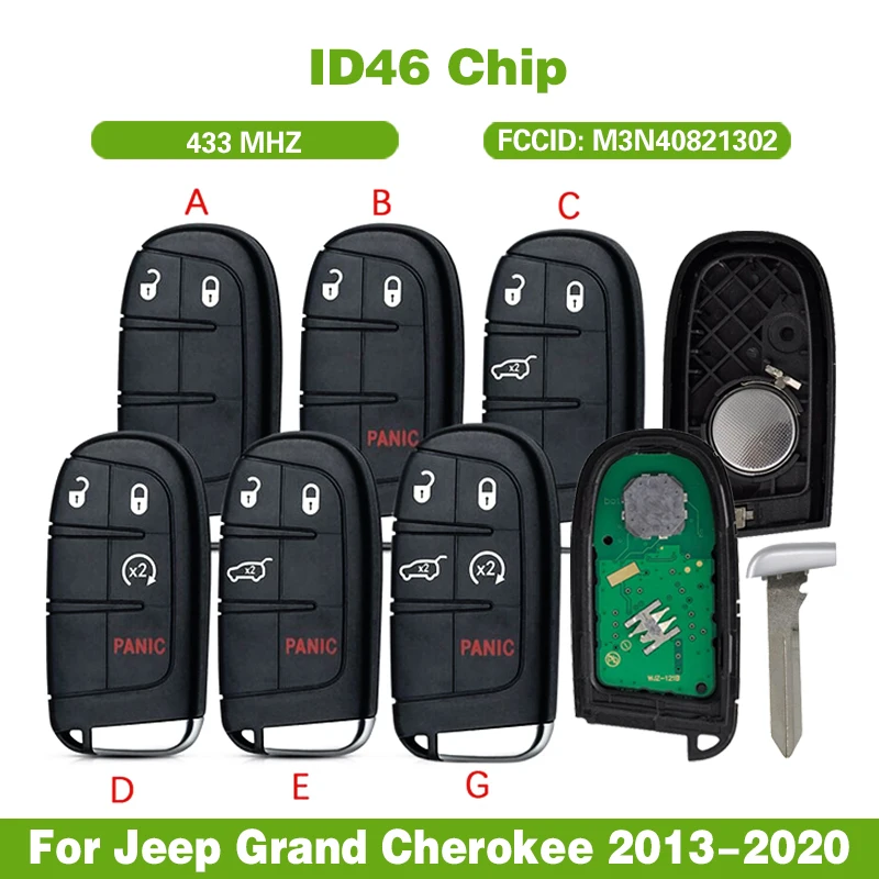 

Aftermarket FCC:M3N40821302 Keyless Smart Key For Jeep Grand Cherokee 2013-2018 Dodge Journey Challenge 433MHz ID46 Chip Car Key