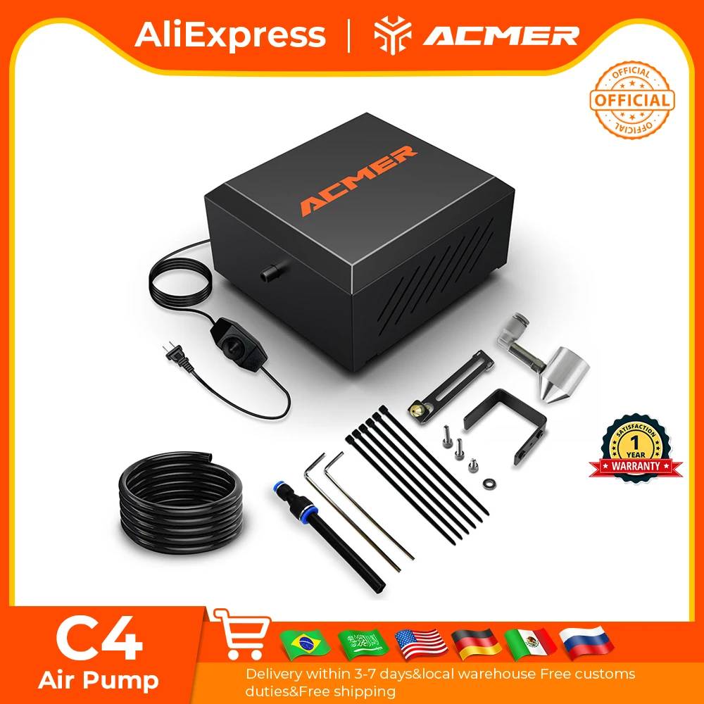 

Воздушный насос ACMER C4, компрессор воздушного вспомогательного насоса, 30 л/мин, регулируемый воздушный насос для станка лазерной гравировки и резки с ЧПУ