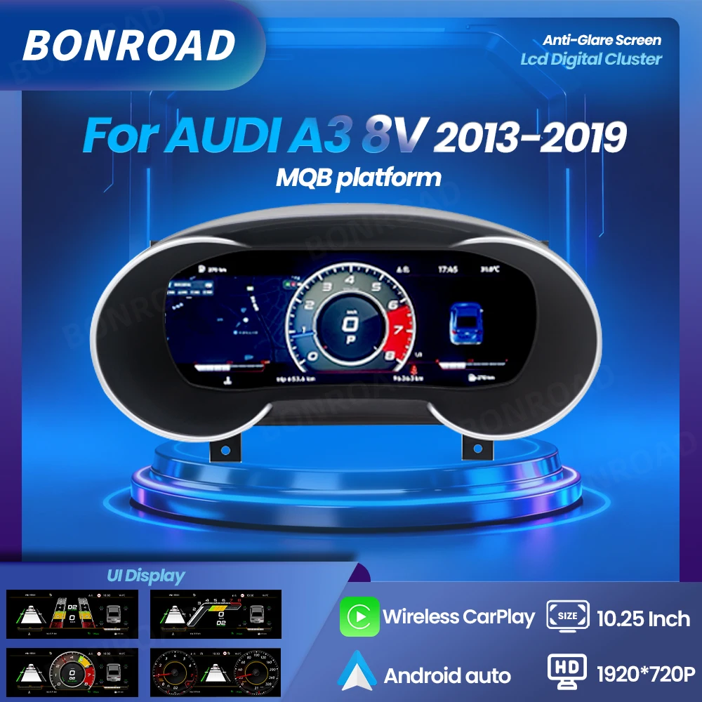 BONROAD 10.25 "Lcd numérique CarPlay Android Auto tableau de bord pour Audi A3 8V Navi panneau compteur de vitesse Cockpit pour
