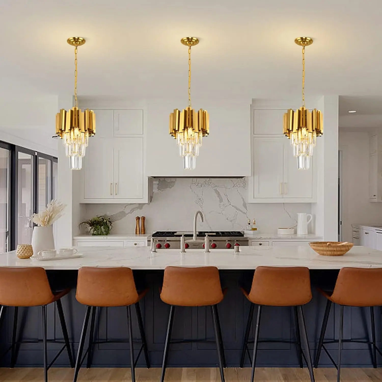 Gold Pendant Light Fixtures Dining Room Chandelier 3-Light Modern Small Crystal Pendant Lights Kitchen Island Kitchen Living Roo