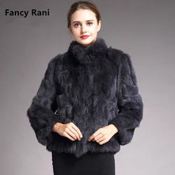 Natural Rabbit Fur Coat Women Winter Jacket Real Leather And Fur Bolero Women's Clothing Female Outerwears With 2024 Black Cold