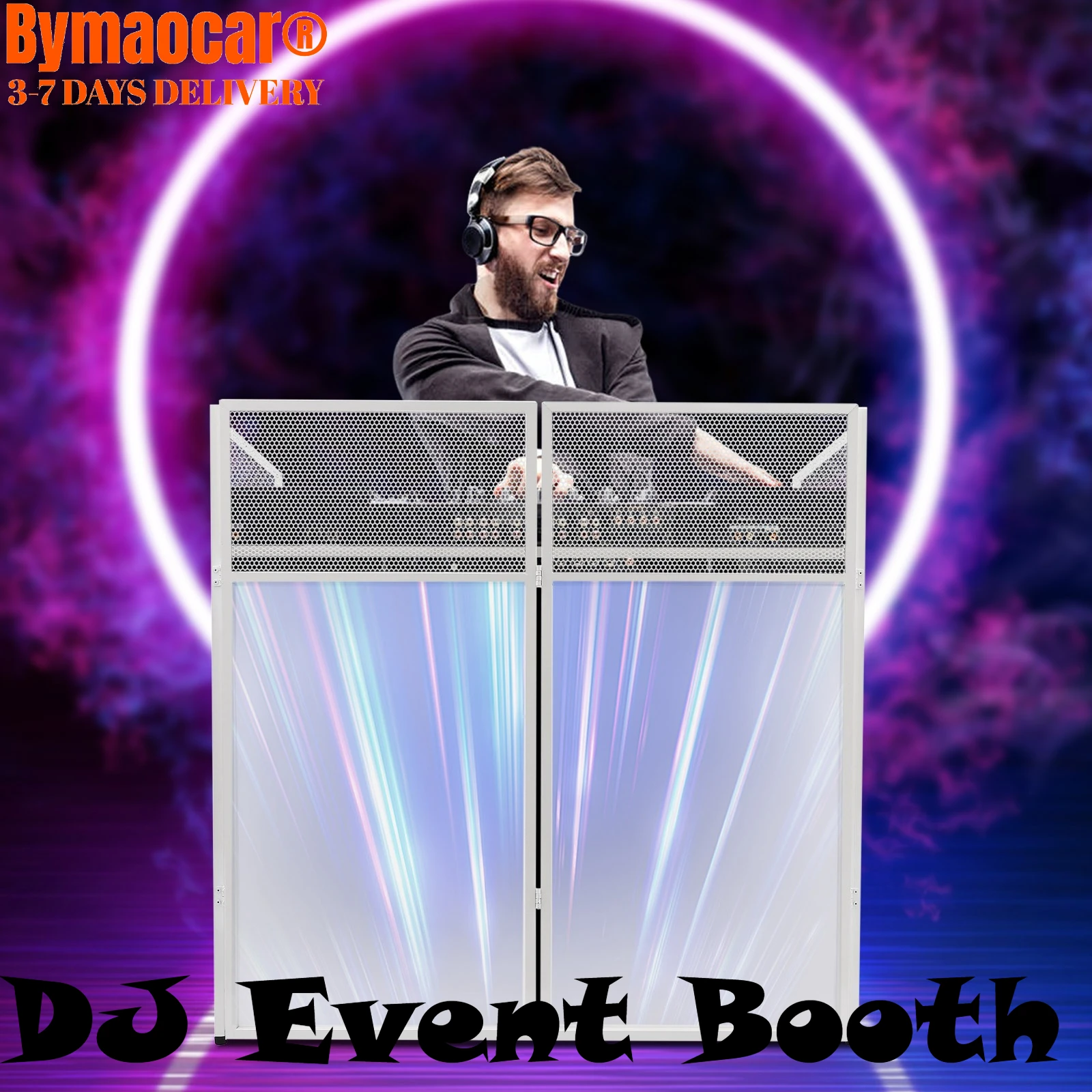 

DJ Event Booth with 48"x24" Display Rack Table, Foldable Portable Event Facade Station with Hand Bag for Party, Lighting Scrim