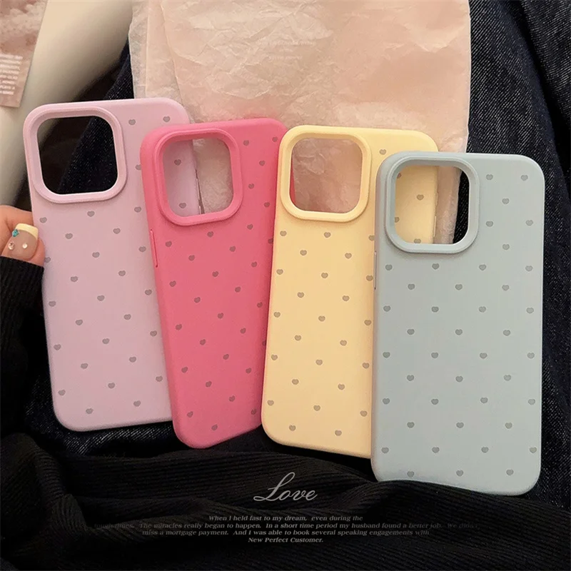 Solid color full screen small love for iphone14 15Pro Max women's new Apple 11 12 13pro simple soft shell anti-fall phone case