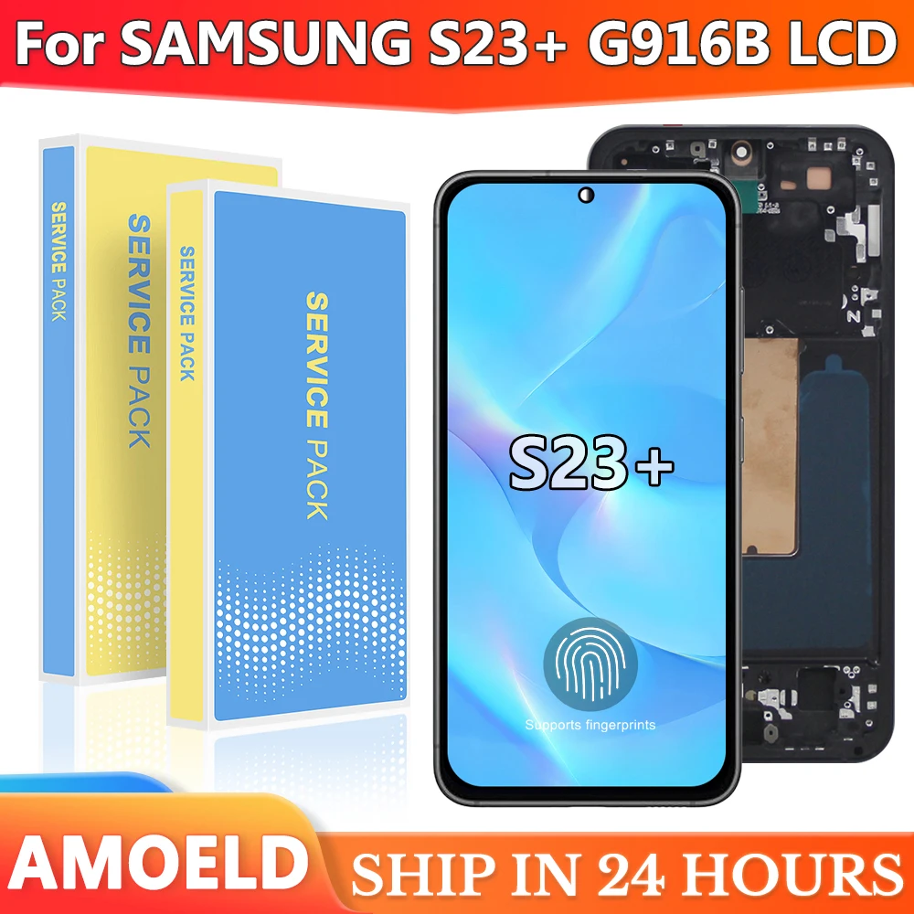 

OLED S23+ LCD With Frame Support Fingerprint For Samsung S23 Plus 5G S916B S916U Display Touch Screen Digitizer +Frame Assembly