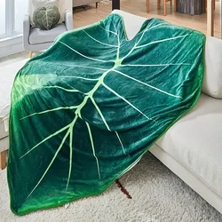 1pc Flannel Blanket, Leaf Shaped Green Leaf Blanket, HD Digital Printed Blanket, Warm Cozy Padded Blanket For Sofa, Bed, Couch