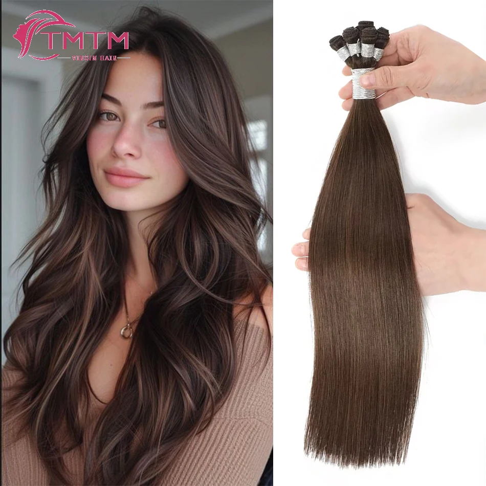 

TMTM Salon Supply Hand Tied Genius Weft Virgin Hair Extensions Sew In Handtied Human Hair Bundles Cuticle Aligned Hair 6pcs/100g