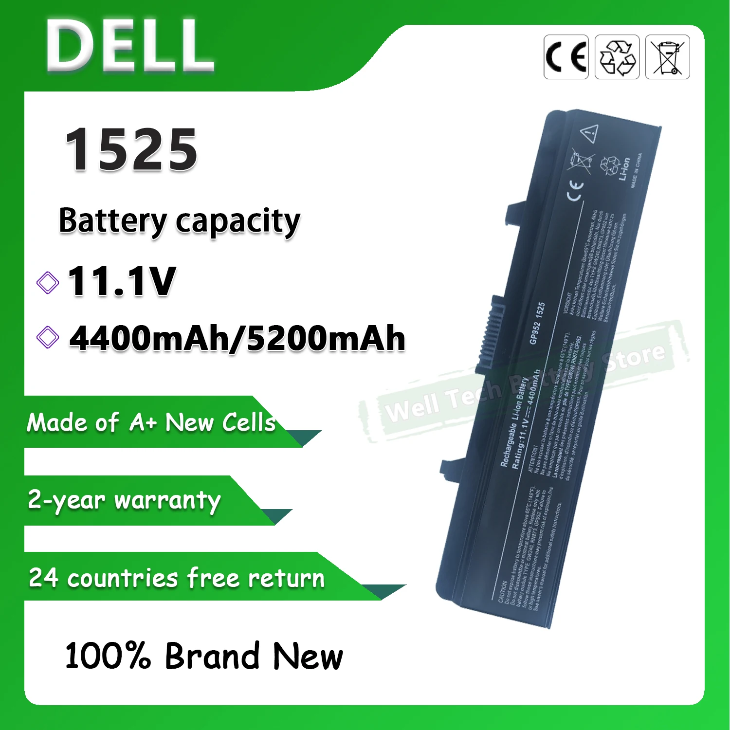 11.1V  4400mAh 1525 Laptop Battery for DELL Inspiron 1525, 1526