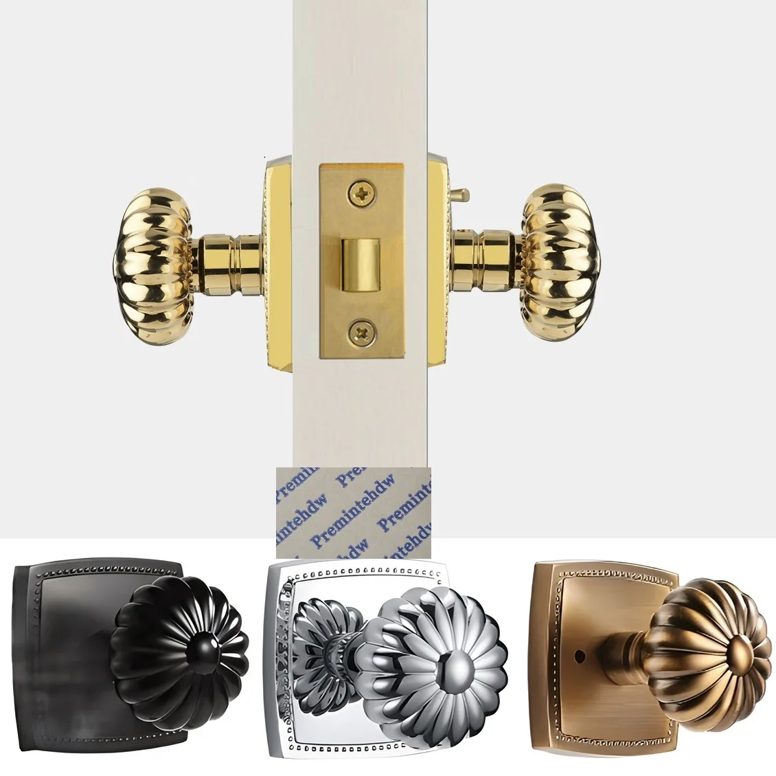 

Zinc Alloy Double Side Interior Door Latch Push Pin Lock Pumpkin Knob Square Rosette Gold Black Copper Chrome