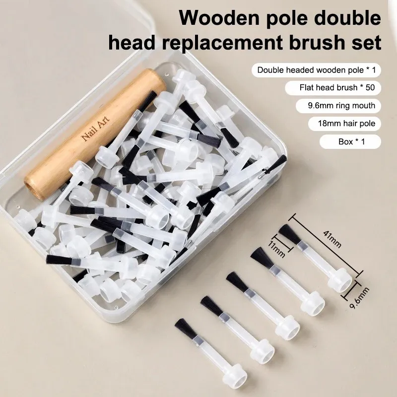 

Кисть для лака для ногтей, 50 шт., с двойной головкой, ручка, сменная головка, кисть для ногтей, жидкие аппликаторы, маникюрные инструменты
