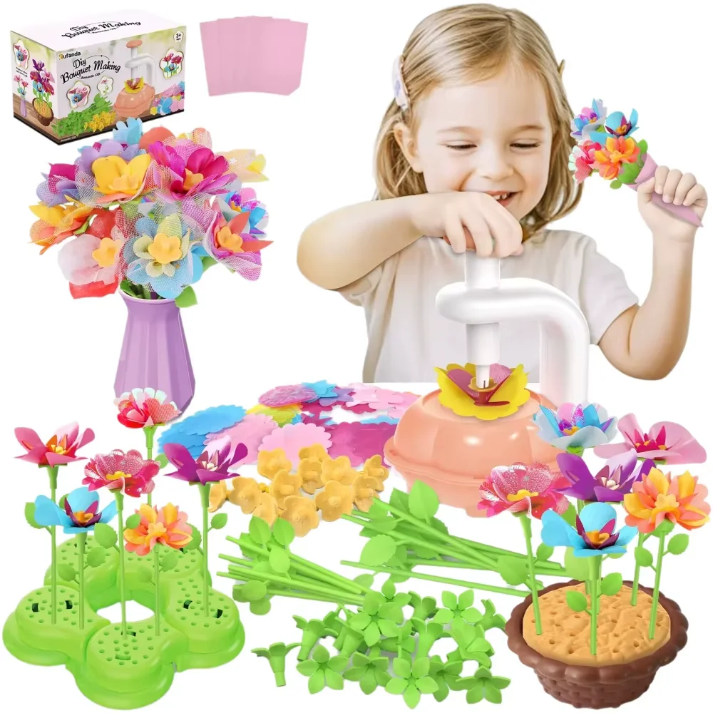 kit-de-bricolage-pour-bouquet-de-fleurs-en-tissu-roses-et-papillons-fait-main-jouet-pour-filles-cadeau-d'anniversaire-ensemble-de-decoration