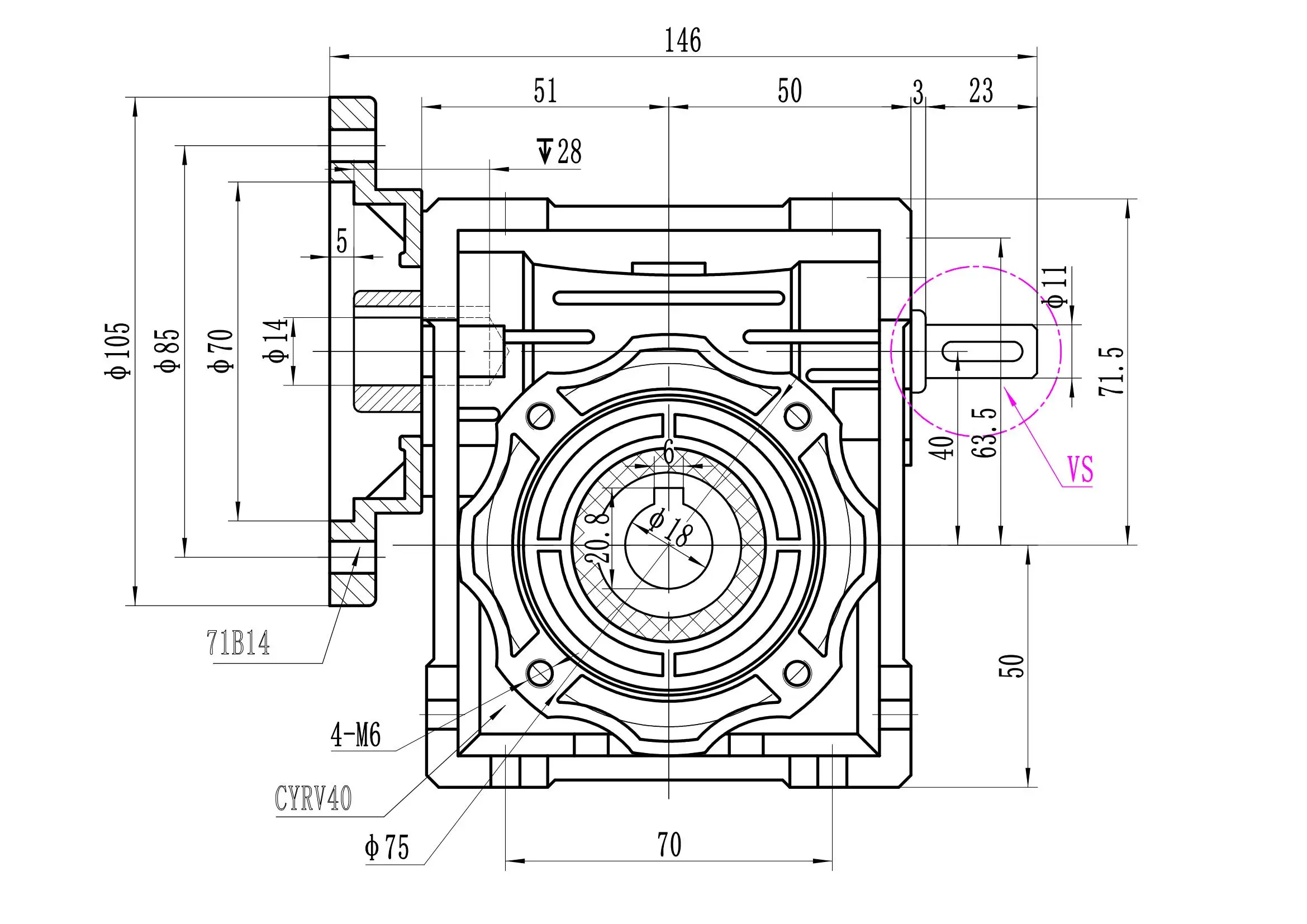 CHENYUE Worm Gearbox Worm Gear Reducer NMRV-VS40  RV-VS040 Input 11/14/9mm output 18 Free Maintenance- Gearbox Manufacturer