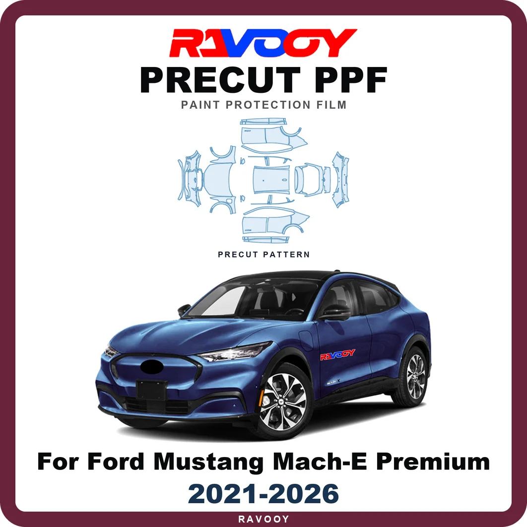 Precut PPF For Ford Mustang Mach-E Premium 2021-2026 8.5mil TPU Paint Protection Film Hood Bonnet Bumper Headlight Self-Healing